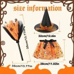 Halloween Costumes for Kids Witch Hat and Magic Broom Wizard Costume Halloween Performance Costumes for Girls Witch Costumes Party Cosplay (Pink - Imagen 2