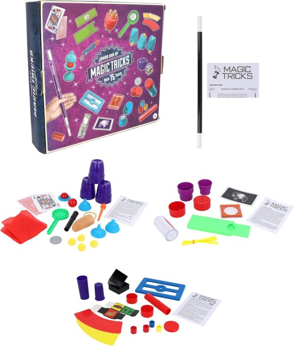 Henbrandt Jumbo Magic Set for Kids with 75 Tricks and Instruction Booklet, Easy Wizard Kit for Kids, Magic Card Tricks, Birthday Gifts for Kids