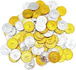 JZK 100pcs Silver Gold Plastic Coins Fake Pirate Treasure Hunting Coins Toys for Kids Party Bags for Halloween Christmas Kids Birthday Party