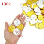 JZK 100pcs Silver Gold Plastic Coins Fake Pirate Treasure Hunting Coins Toys for Kids Party Bags for Halloween Christmas Kids Birthday Party - Imagen 2