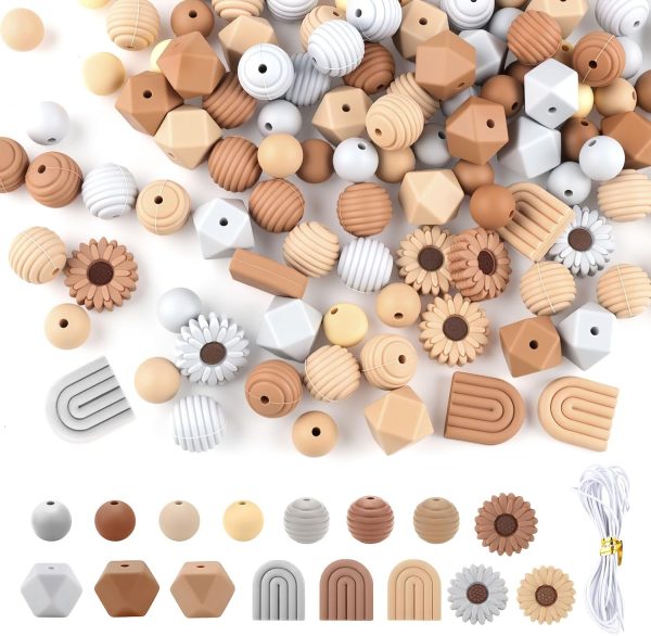 Juego de 132 cuentas de silicona en forma de flor, perlas de silicona con agujeros, cuentas coloridas para manualidades con cordón elástico, cuentas para manualidades, pulseras, bolígrafos
