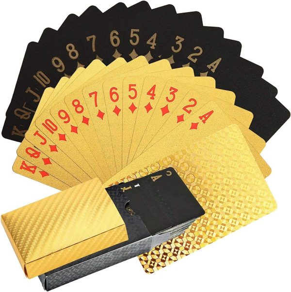 KAHEIGN 2 Deck Playing Cards, Aluminum Foil 24k Poker Cards Waterproof Diamond Playing Cards Professional Classic Magic Tricks Tool