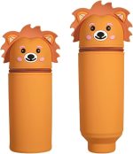 Kawaii School Legami Case, 2 in 1 Soft Silicone Animal Series Case for Table Pen Holder, Zipper, Marker Pencils Ballpoint Pen (Lion, E)