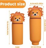 Kawaii School Legami Case, 2 in 1 Soft Silicone Animal Series Case for Table Pen Holder, Zipper, Marker Pencils Ballpoint Pen (Lion, E) - Imagen 2