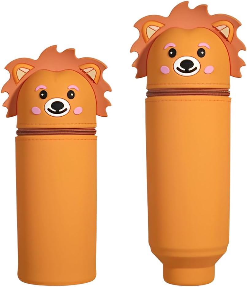 Kawaii School Legami Case, 2 in 1 Soft Silicone Animal Kawaii School Legami Case, 2 in 1 Soft Silicone Animal Series Case for Table Pen Holder, Zipper, Marker Pencils Ballpoint Pen (Lion, E)