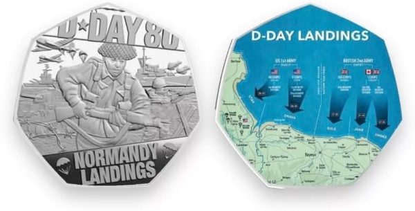Kollections4you Día D Aniversario - The Normandy Desembarco 50p Formado Moneda - Guerra Mundial 2,WW2, Bañado en Plata Conmemorativas Moneda