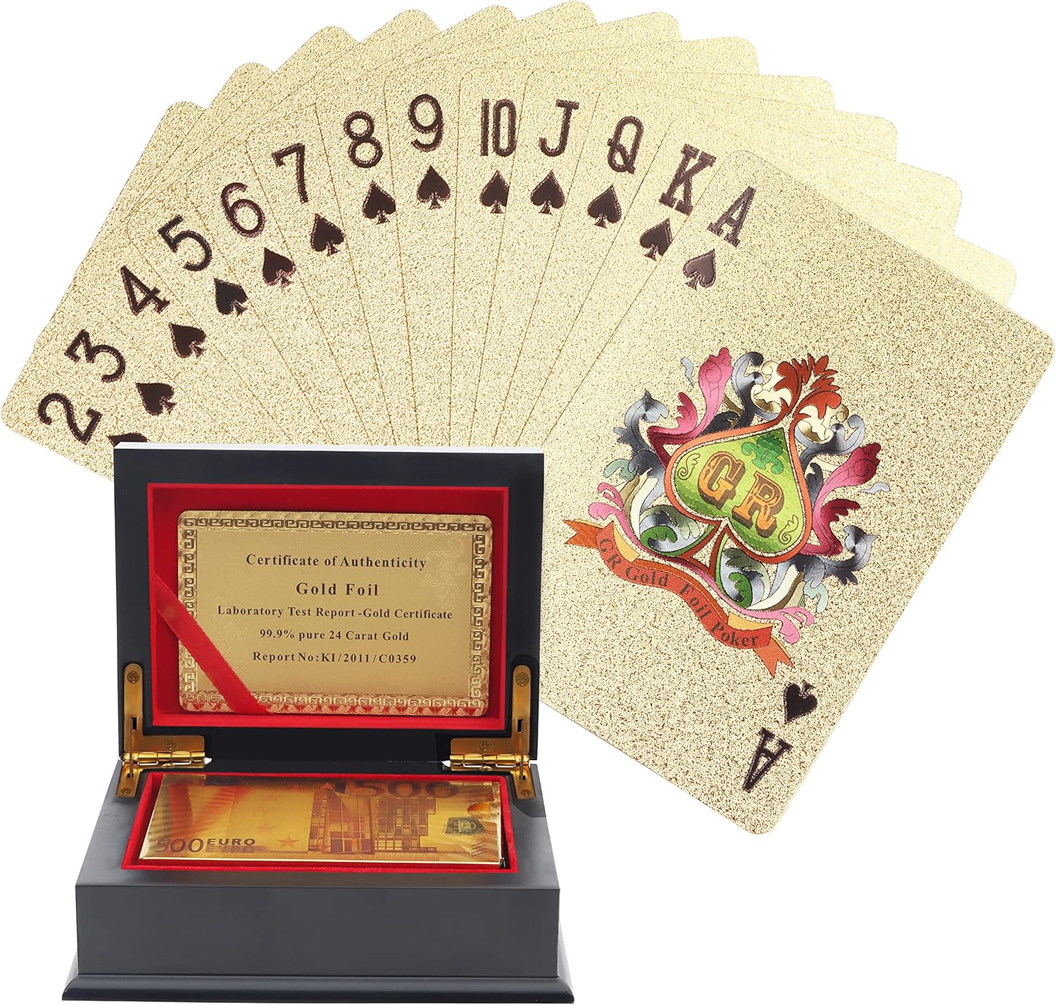 Kurtzy Gold Leaf Poker Cards - Waterproof Card Games for Kurtzy Gold Leaf Poker Cards - Waterproof Card Games for Magic, Playing Poker and Family Games - Professional Poker Deck with 500 Euro Design and Gift Box