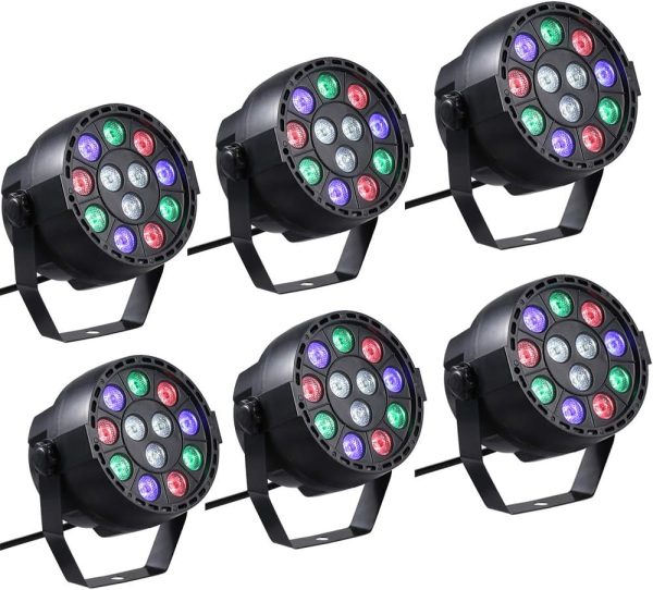 Lixada AC 90-240V 12 LEDs Par Lights 8 Channel RGBW Color Mixing Stage Lighting with Strobe Sound DMX Active Mode for Disco Christmas Party Wall Wash (6