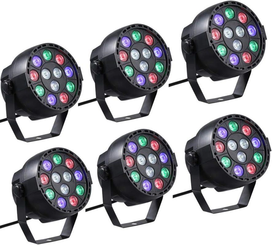 Lixada AC 90-240V 12 LEDs Par Lights 8 Channel RGBW Color Mixing Stage Lighting with Strobe Sound DMX Active Mode for Disco Christmas Party Wall Wash (6