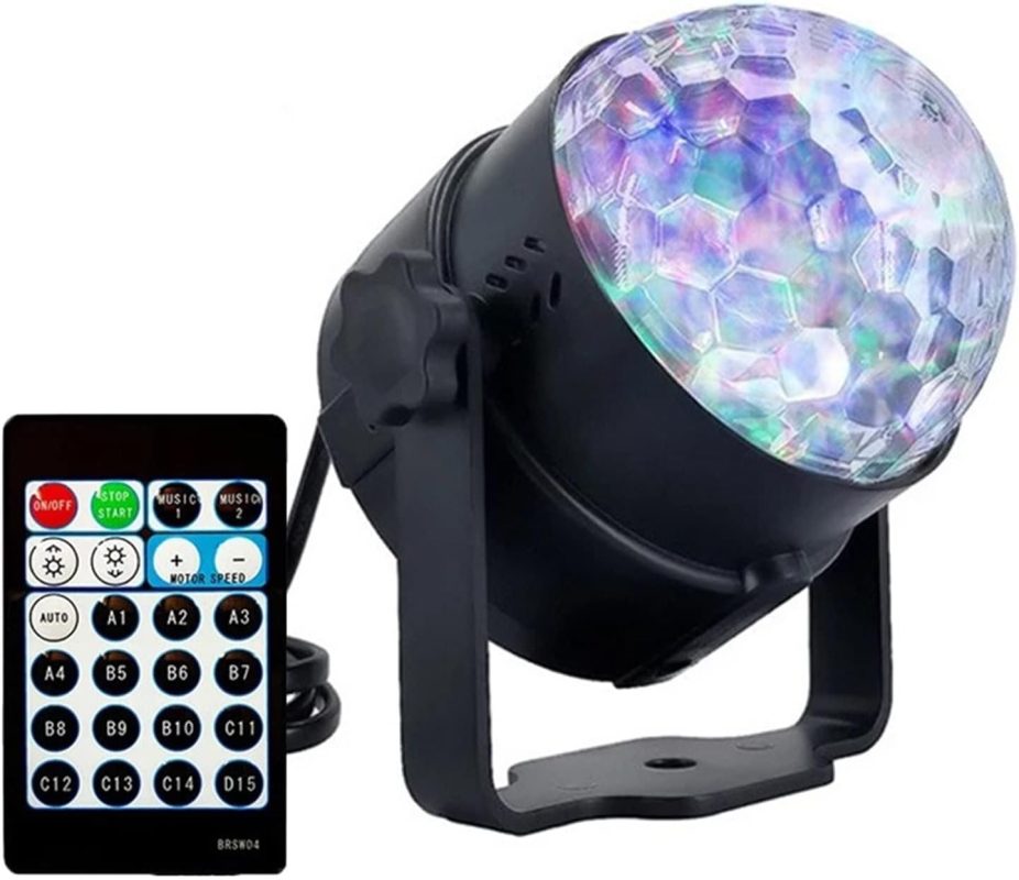 Luces de Fiesta, 6W 15 colores LED Efecto de iluminación de proyección de escenario de onda de agua DJ Lámpara de bola mágica de cristal de la fiesta de discoteca con control remoto