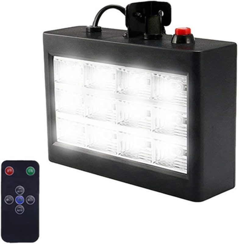Luces de Fiesta, Control remoto 12 LED RGB Efecto de iluminación de escenario estroboscópico bla-nco Disco DJ Bar Fiesta de vacaciones Navidad Flash Sound Light Active Light(Bianco)