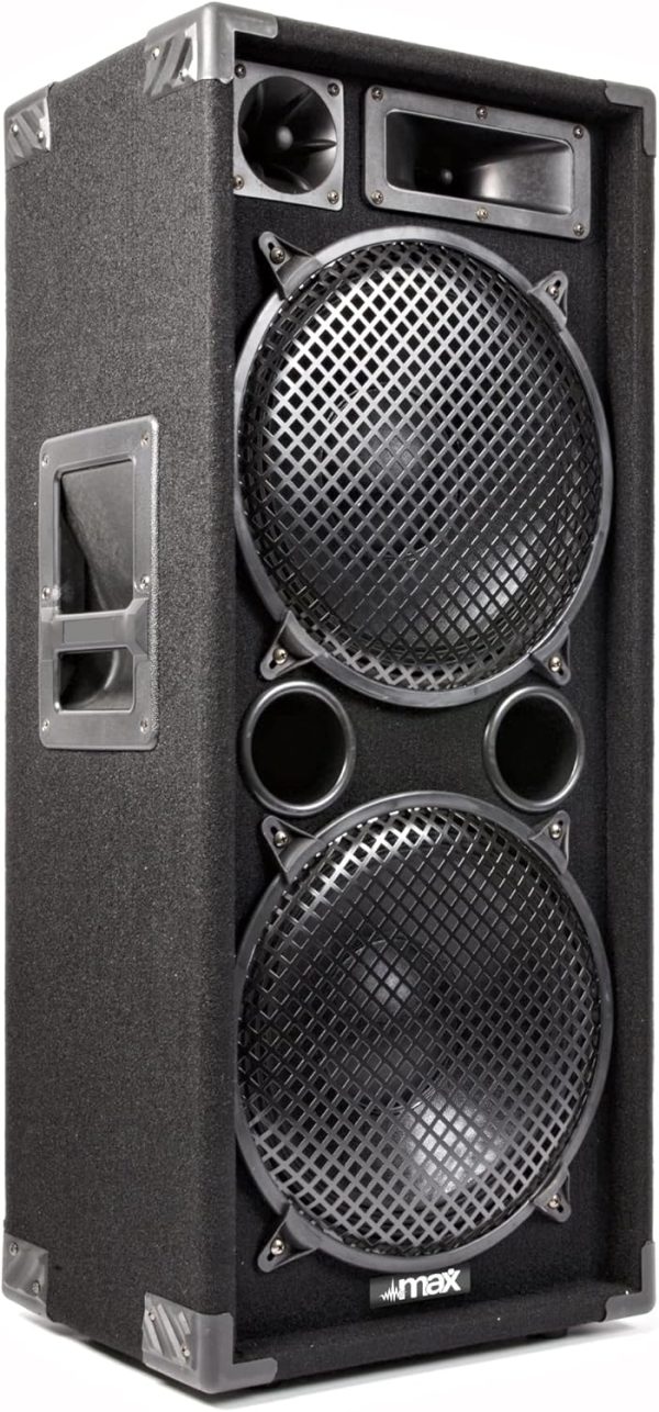 MAX MAX212 – Passive Speaker 1400 W with Dual Woofer 30 cm (12 inches), Carrying Handles and Robust Design, Ideal as an Acoustic Box for DJs, Parties or Powerful Portable Sound Systems