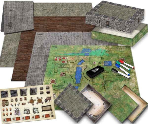 Melee Mats DND Map Starter Kit - 22" x 26", Double Sided, Wet/Dry Erase Battleground Grid - Ultimate Tabletop Game Experience with Accessories