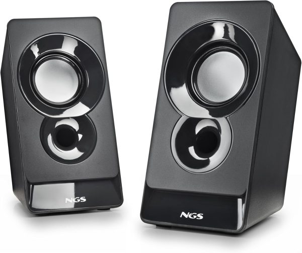 NGS SB210 – Stereo Speaker 12W for PC, USB Power, 3.5 mm Jack Input, Clear and Surround Sound, Volume Control, Compact Design, Plug & Play, Compatible with Computers and Laptops