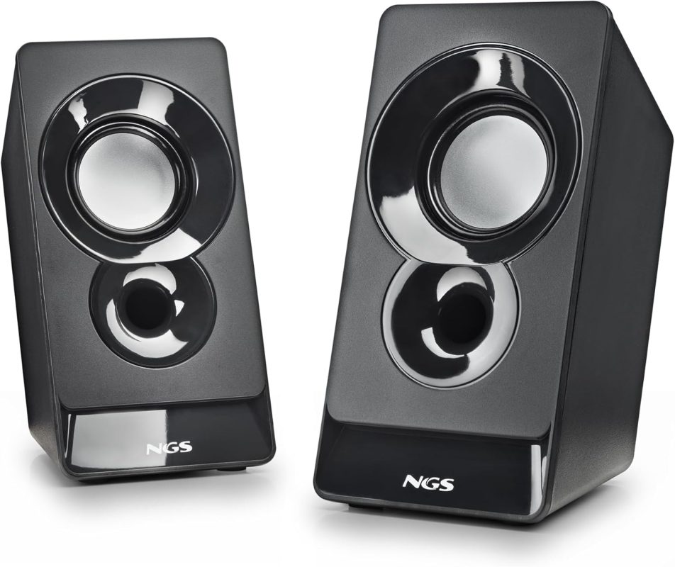 NGS SB210 – Stereo Speaker 12W for PC, USB Power, 3.5 mm Jack Input, Clear and Surround Sound, Volume Control, Compact Design, Plug & Play, Compatible with Computers and Laptops