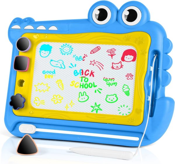OFFCUP Children's Magnetic Whiteboard, Erasable Writing Pad Drawing with 4 Magic Stamps and 1 Pen, Educational Toys for Boys and Girls 1 2 3 Birthday Gifts (Blue)