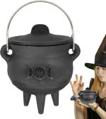 Olla de Bruja de Halloween,Hervidor de Agua Negro con Tapa y asa | Cubo de caldero de Bruja para Suministros de Fiesta de Truco o Trato, Decoraciones de Halloween o Quema de Incienso
