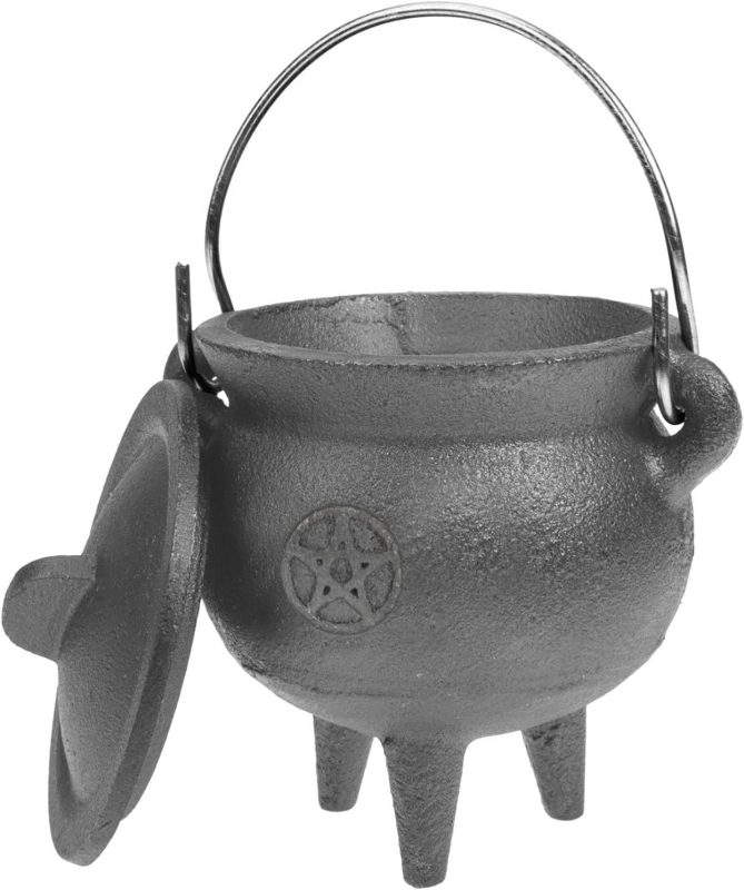 Olla de Bruja de Halloween,Olla de Bruja de Halloween con Tapa y asa - Cubo de caldero de para Suministros de Fiesta de Truco o Trato, Decoraciones de o Quema de Incienso