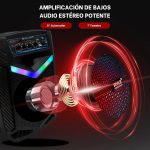 PYLE Speaker System, PA, 400W, Bluetooth, Portable, Rechargeable, Outdoor, 8" Subwoofer, 1" Tweeter, Recording Function, Microphone, Party Lights, USB/SD Radio, Black - Imagen 2