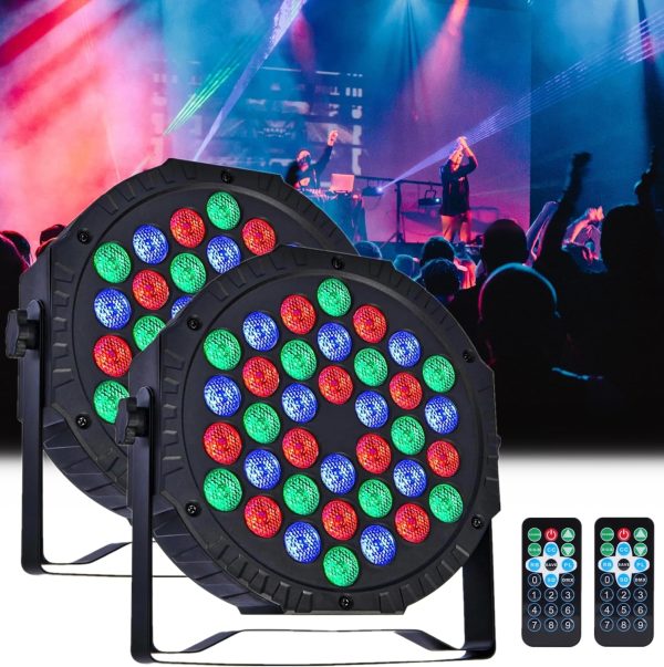 Pair of RGB LED Spotlights 36 Disco Lights, Stage Light with DMX Control Sound Activation Stage Lighting Par Light for Home, Disco, DJ, KTV, Bar, Christmas – 2 Packs