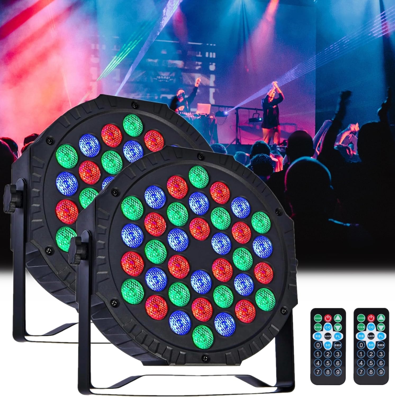 Pair of RGB LED Spotlights 36 Disco Lights, Stage Light Pair of RGB LED Spotlights 36 Disco Lights, Stage Light with DMX Control Sound Activation Stage Lighting Par Light for Home, Disco, DJ, KTV, Bar, Christmas – 2 Packs