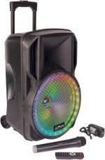 Party Light & Sound - PARTY-12RGB - 12"/30cm 700W Battery Powered Speaker with 1 Wireless VHF Microphone and Woofer Light Effect - Bluetooth, USB, Micro SD and AUX - Black
