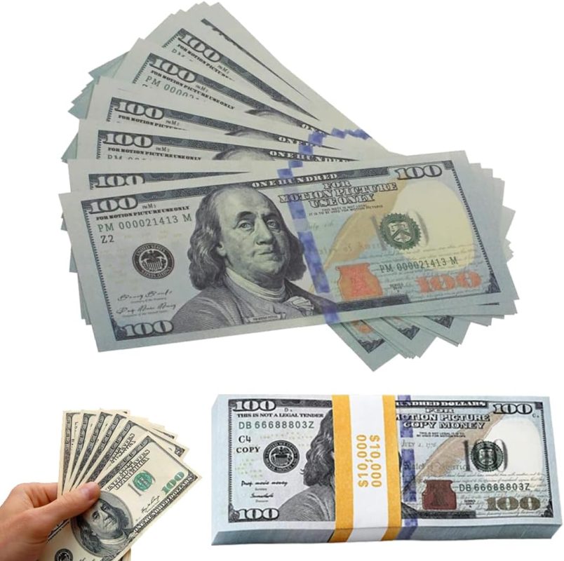 Prop Money Fake Dollar Bills 120 Coins - Double Layer Ultra Resistant for Cinema/Education/Party | Realistic Copy of $100 | US Dollars Tickets, Role Playing & Kids Gift