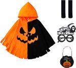 Pumpkin Cape Costume Costumes Halloween Child, Wizard Cape for Children, Wizard Cape with Hat, Pumpkin Bag, Witch Costume for Children Ghost Costume, Halloween Cosplay Carnival