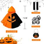 Pumpkin Cape Costume Costumes Halloween Child, Wizard Cape for Children, Wizard Cape with Hat, Pumpkin Bag, Witch Costume for Children Ghost Costume, Halloween Cosplay Carnival - Imagen 2