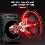 Pyle Speaker System, PA, 300W, Bluetooth, Portable, Rechargeable, Outdoor, 8" Subwoofer, AUX, Recording Function, Microphone, Party Lights, USB/SD Radio, Black - Imagen 2