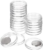 QUARKZMAN 20pcs 38mm Silver Dollar Coin Holders Plastic Caps Acrylic Clear Round Coin Collection Containers for Silver Coin Protectors or NFC Tag