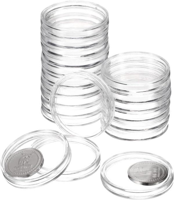 QUARKZMAN 20pcs 38mm Silver Dollar Coin Holders Plastic Caps Acrylic Clear Round Coin Collection Containers for Silver Coin Protectors or NFC Tag