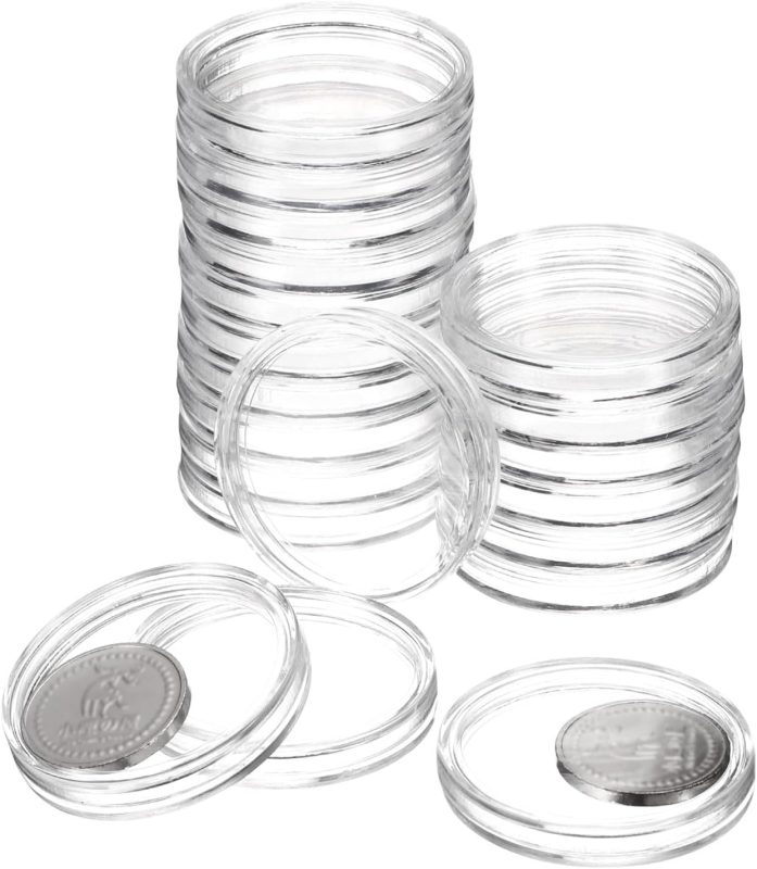 QUARKZMAN 20pcs 38mm Silver Dollar Coin Holders Plastic Caps Acrylic Clear Round Coin Collection Containers for Silver Coin Protectors or NFC Tag