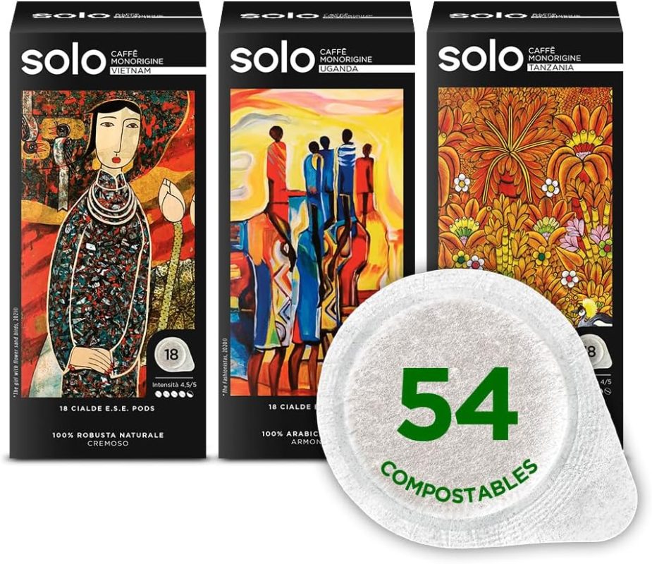 SOLO Caffè Monorigine Tasting Kit, Capsules E.S.E. 44 mm, 54 Single Doses, Compostables, 3 Packs of 18 Units