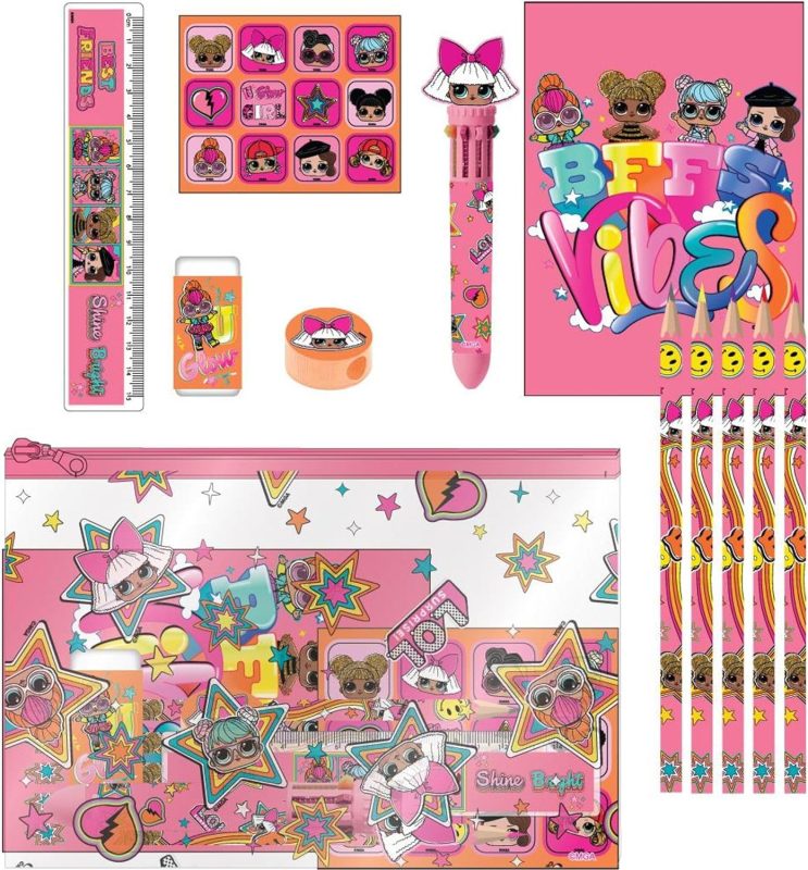 School Stationery Set Eva LOL – Complete Pencil Case for Girls with Colored Pencils, Markers and School Accessories Decorated with LOL Dolls