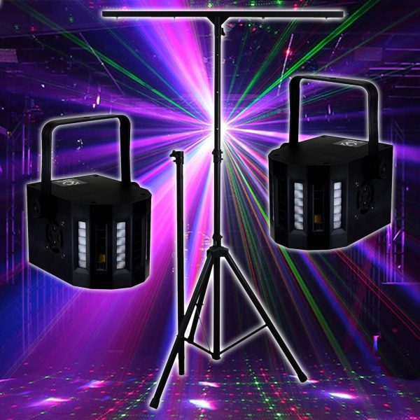 Set of 2 Derby Black DJ Sound Lights and 4 RGBW LED + Gantry