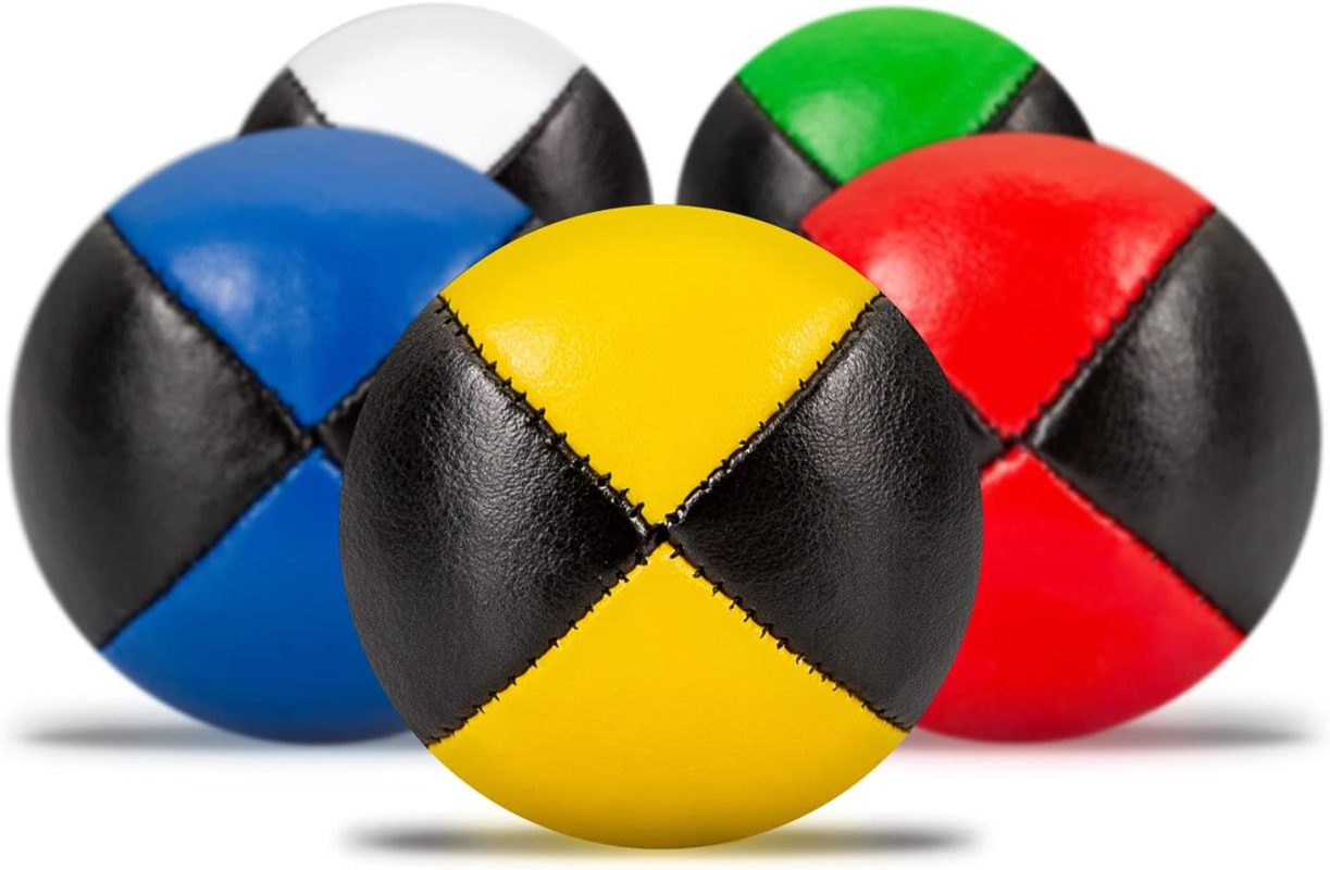 Set of 5 Juggling Balls with Printed Instructions (DE) - 62mm Juggling Ball - Bird Millet Filling - Water Repellent Imitation Leather