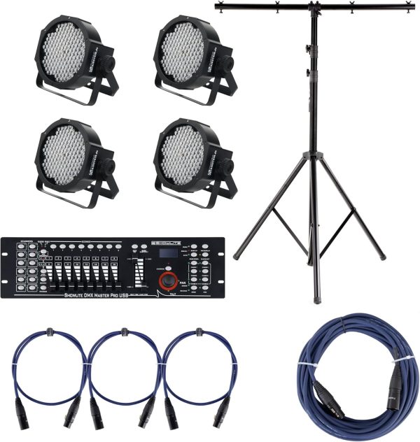 Showlite FLP-144 Set of 4x incl. DMX Controler Master Pro USB + Tripod + Cable