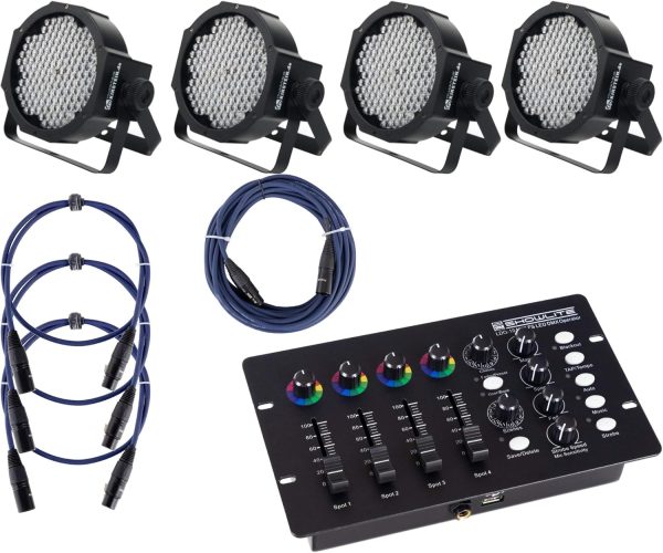 Showlite FLP-144 Spotlights Set of 4, incl. DMX Control + Cable
