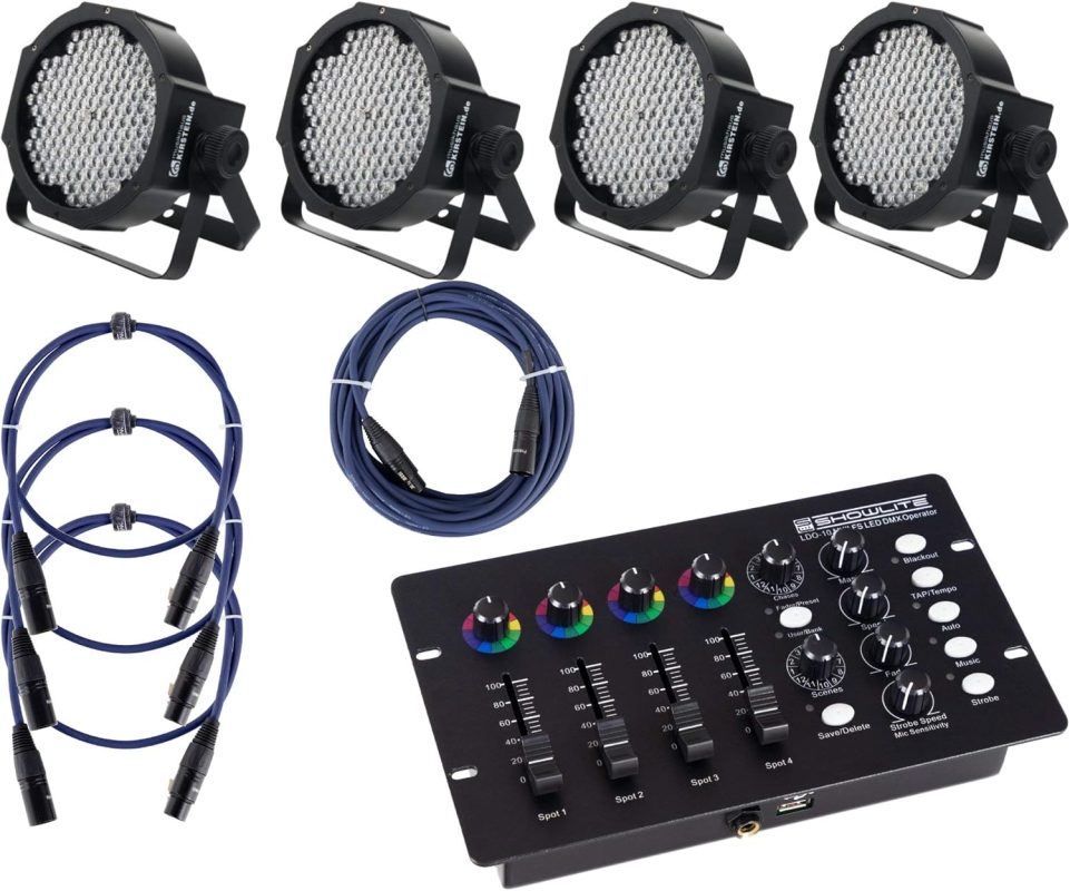 Showlite FLP-144 Spotlights Set of 4, incl. DMX Control + Cable