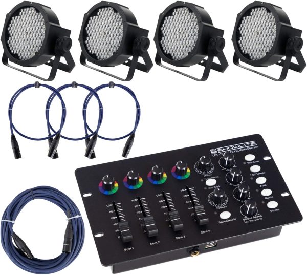 Showlite FLP-144W Spotlights Set of 4, incl. DMX Control + Cable