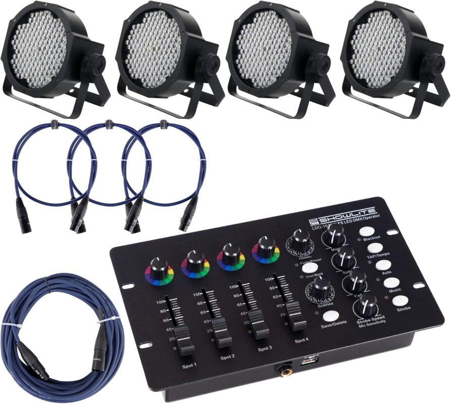 Showlite FLP-144W Spotlights Set of 4, incl. DMX Control + Cable