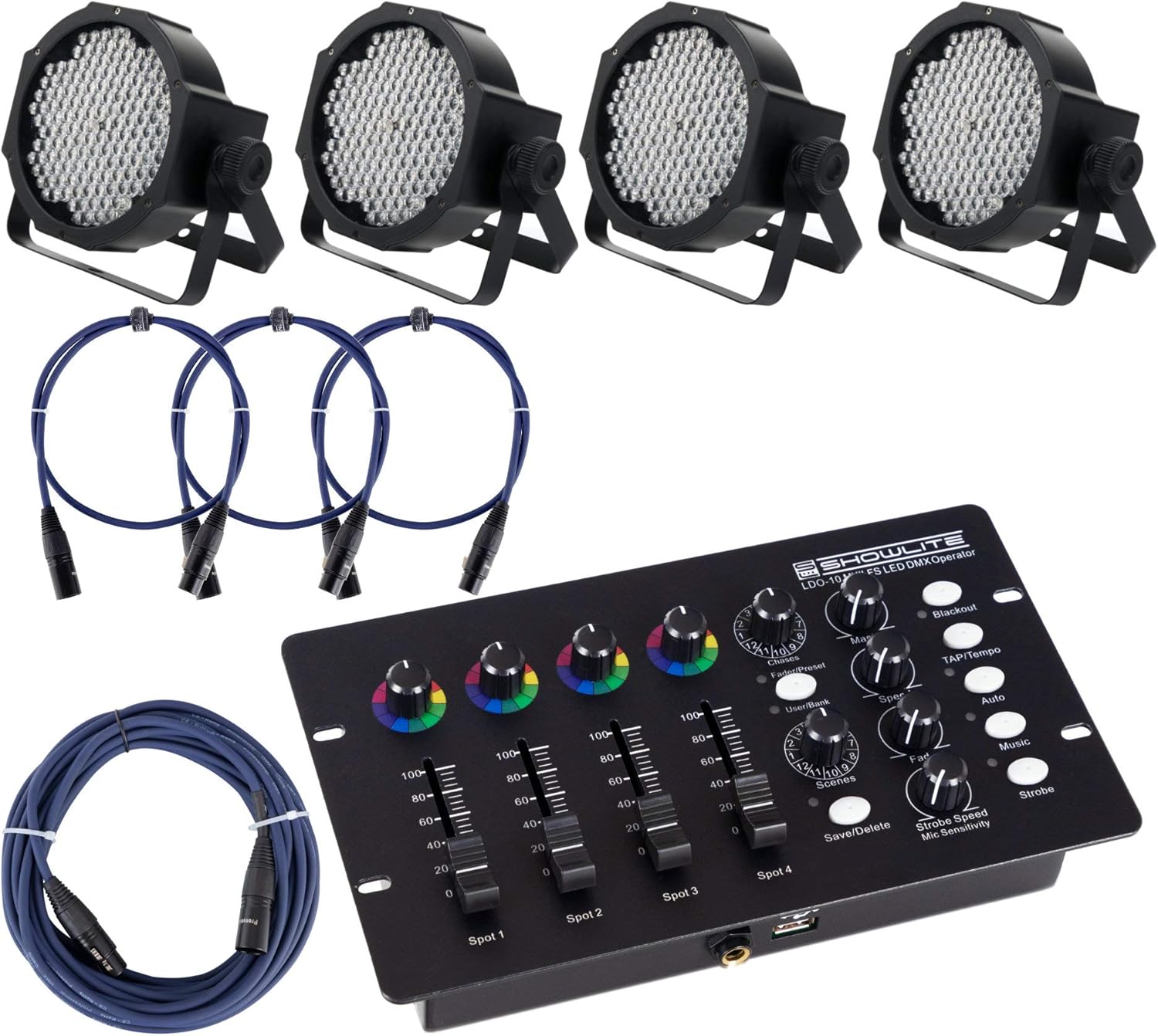 Showlite FLP-144W Spotlights Set of 4, incl. DMX Control + Showlite FLP-144W Spotlights Set of 4, incl. DMX Control + Cable