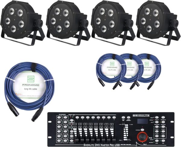 Showlite FLP-5 x 9W Scheinwerfer 4 x Set Including DMX Controller Master Pro USB + Cable