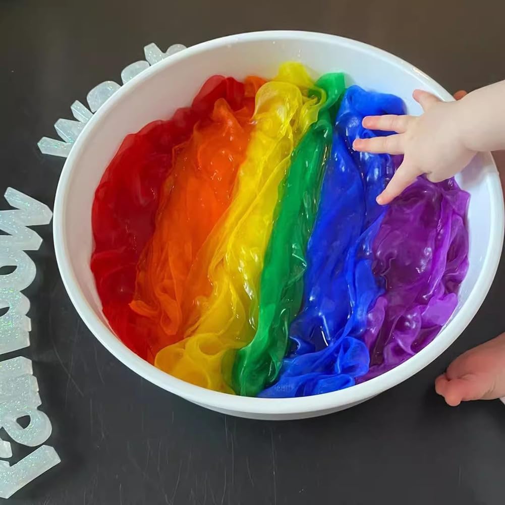 Six Colors Montessori Fabric Toys, Silk Scarves for Kids Activities, Decorations, 17.7 Inches - Imagen 2