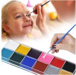 URAQT Body and Face Paint, 12 Colors Safety Non-Toxic Face Paint, Face Painting Kit with 30 Templates 2 Brushes, Makeup Paint for Children Halloween Parties Cosplay - Imagen 2