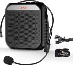 Voice Amplifier, Rechargeable PA System, 2200 mAh, Rechargeable Microphone for Teachers, Tour Guides, Portable Speaker with Microphone, Headphones and Waist-Black