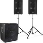 Vonyx 2.1 Full Set Live 1600W - SMWBA18 18" Active Subwoofer + 2 SL12 12" Speakers - Integrated Amplifier - Powerful Professional Sound - Includes Cables - Ideal for Events, DJs and Parties