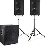Vonyx 2.1 Full Set Live 1600W - SMWBA18 18" Active Subwoofer + 2 SL12 12" Speakers - Integrated Amplifier - Powerful Professional Sound - Includes Cables - Ideal for Events, DJs and Parties