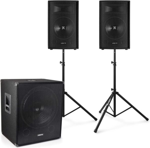 Vonyx 2.1 Full Set Live 1600W - SMWBA18 18" Active Subwoofer + 2 SL12 12" Speakers - Integrated Amplifier - Powerful Professional Sound - Includes Cables - Ideal for Events, DJs and Parties